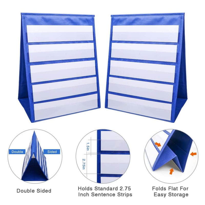 WIWAPLEX Double Sided Desktop Pocket Chart, 17 x 13inch Self-Standing Tabletop Desktop Pocket Chart with Bonus 20 Dry Erase Cards for Classroom/Home/Office - Image 3